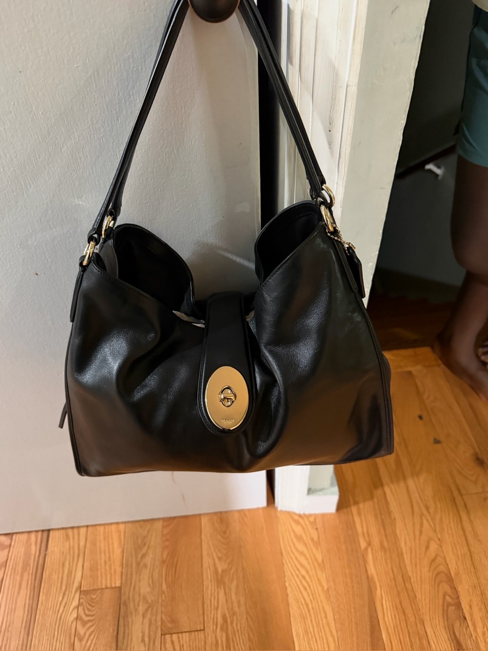 COACH Black Leather Madison Carlyle Shoulder Bag Hobo Handbag Gold Hardware